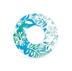 Nafukovacie koleso 91 cm - kvetinové vzory , modrá farba