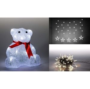 Sada LED osvetlenia (Medveď + svetelná reťaz hviezda + svetelná reťaz) - 100 LED - studená biela